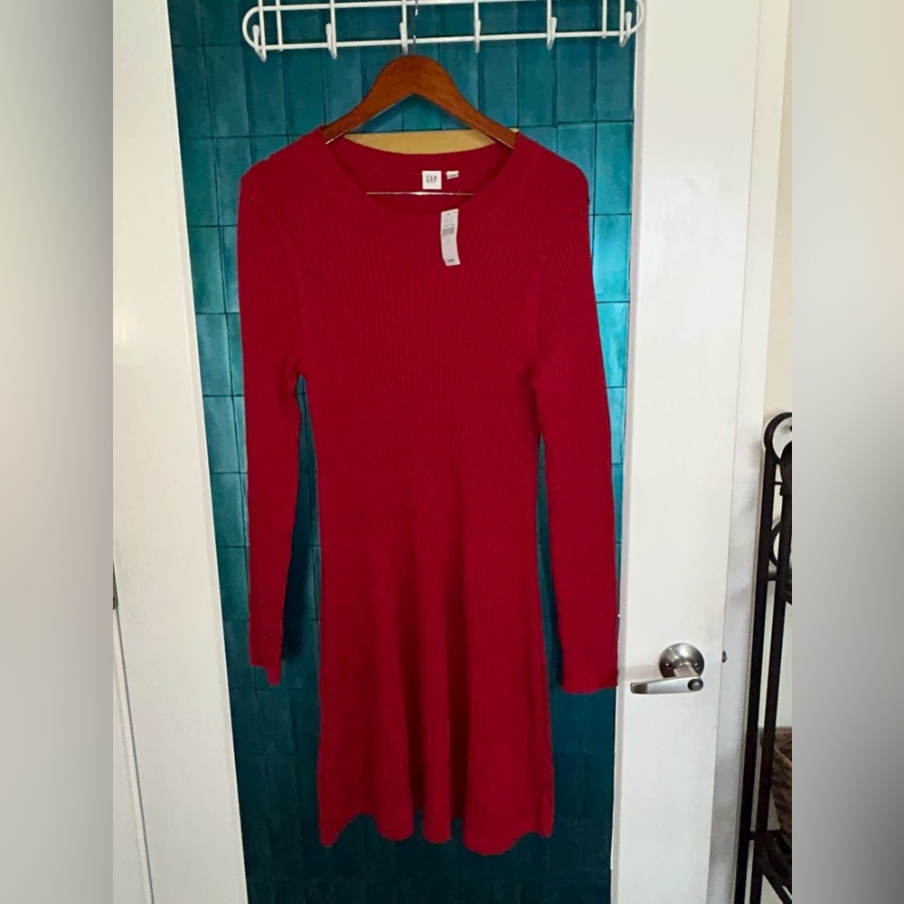 GAP Red Ribbed Knit Sweater Dress